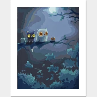 Black Cat & Owl Twilight Nights Posters and Art